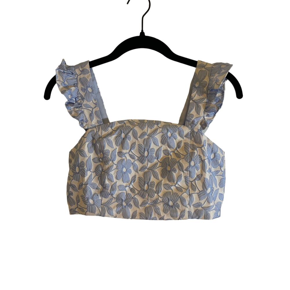 NWT English Factory Blue Shiny Floral Crop Top Size XS